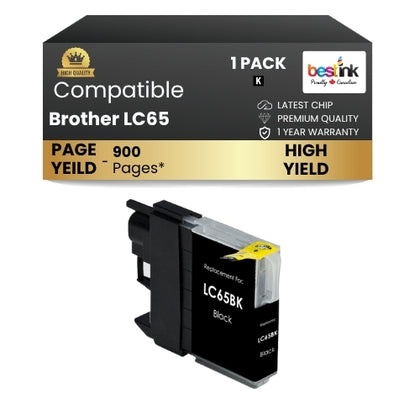 Brother LC65 Compatible Ink Cartridge ( 1 Pack ) Black High Yield