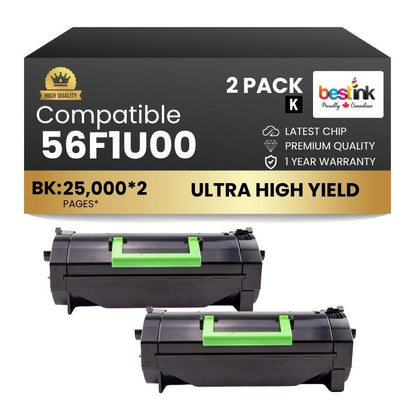 Compatible Lexmark  56F1U00 Black Toner Cartridge 2 Pack