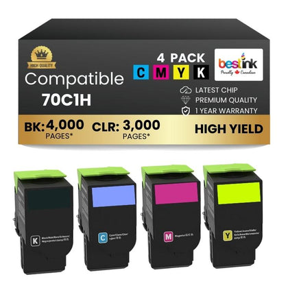 Compatible Lexmark 70C1HM0/70C1HY0/70C1HC0/70C1HK0 Toner Cartridge Combo Pack