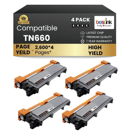 Brother TN660 Compatible Black Toner Cartridge High Yield (4 Pack)