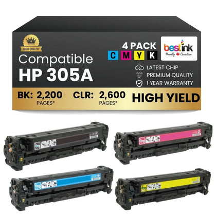 Compatible HP 305A Toner Cartridge Combo BK/C/M/Y Standard Yield (4 Pack)