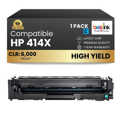 Compatible HP 414X W2021X Cyan Toner Cartridge Combo High Yield - With Chip