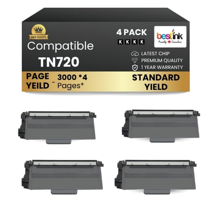 Brother TN720 Compatible Black Toner Cartridge Standard Yield ( 4 Pack )