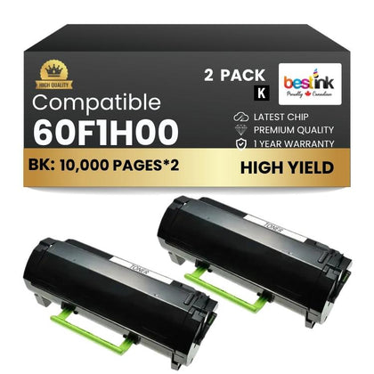 Compatible Lexmark  60F1H00 Black Toner Cartridge 2 Pack