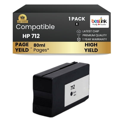 HP 712 Compatible Ink Cartridge Black ( 1 Pack ) High Yield