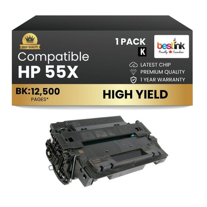 Compatible HP 55X CE255X Black Toner Cartridge High Yield (1 Pack)