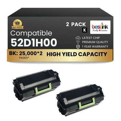 Compatible Lexmark  52D1H00 Black Toner 2 Pack