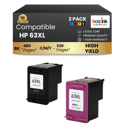 HP 63XL Compatible Ink Cartridge BK and Color Combo ( 2 Pack ) High Yield