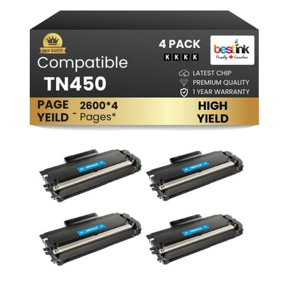 Compatible Brother TN450 Black Toner Cartridge High Yield (4 Pack)