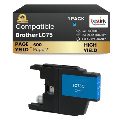 Brother LC75 Compatible Ink Cartridge Cyan ( 1 Pack ) High Yield