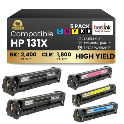 Compatible HP 131X Toner Cartridge Combo 2BK/C/M/Y (5 Pack)