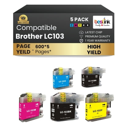 Brother LC103 Compatible Ink Cartridge ( 5 Pack ) BK/C/M/Y High Yield