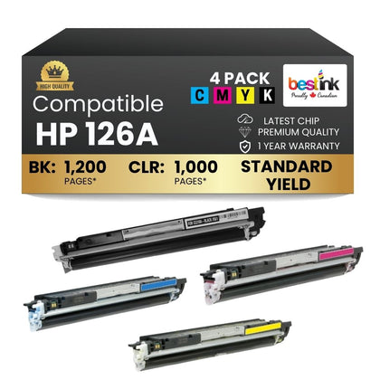 Compatible HP 126A CE310A CE311A CE312A CE313A Toner cartridge Combo BK/C/M/Y (4 Pack)