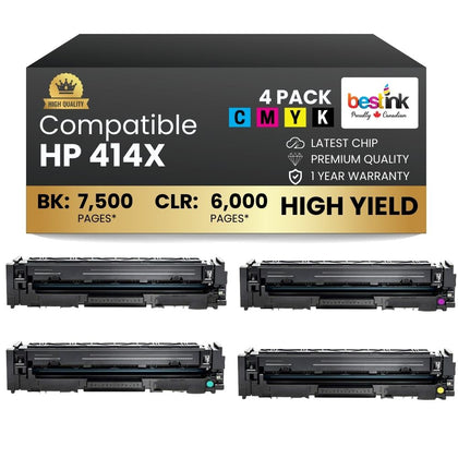 Compatible HP 414X Toner Cartridge Combo High Yield - With Chip (4 Pack)