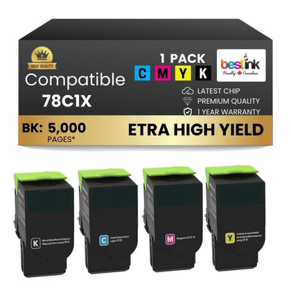 Compatible Lexmark 78C1X, Black, Cyan,Magenta,Yellow Toner 4 Pack Combo