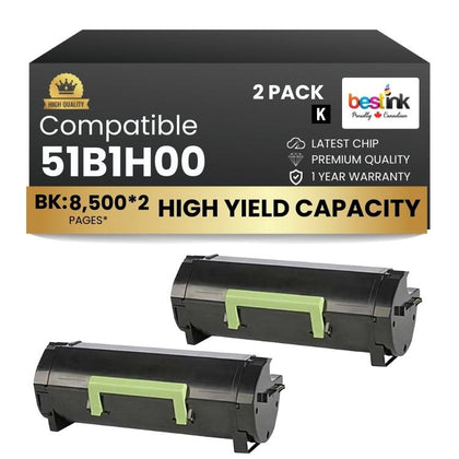Compatible Lexmark  51B1H00 Black Toner 2 Pack