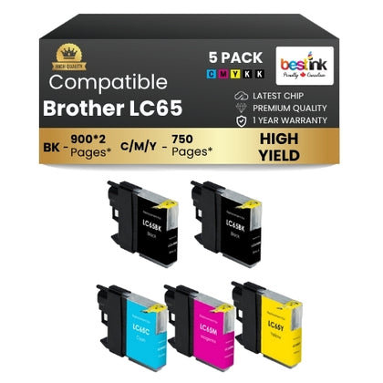 Brother LC65 Compatible Ink Cartridge ( 5 Pack ) BK/C/M/Y High Yield