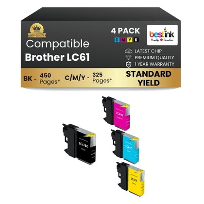 Brother LC61 Compatible Ink Cartridge BK/C/M/Y ( 4 Pack ) Standard Yield