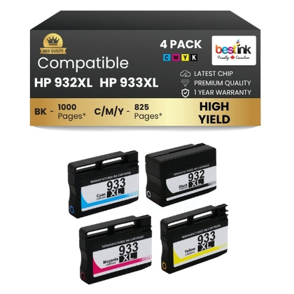 HP 932XL and HP 933XL Combo Compatible Ink Cartridge ( 4 Pack ) High Yield