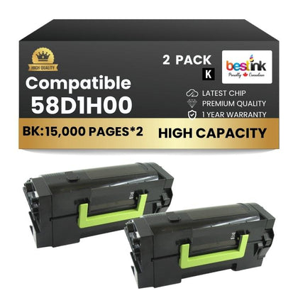 Compatible Lexmark 58D1H00 Black Toner Cartridge 2 Pack