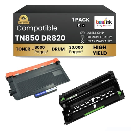 Brother TN850 DR820 Compatible Black Toner Cartridge & Drum Combo ( 1 Pack ) High Yield