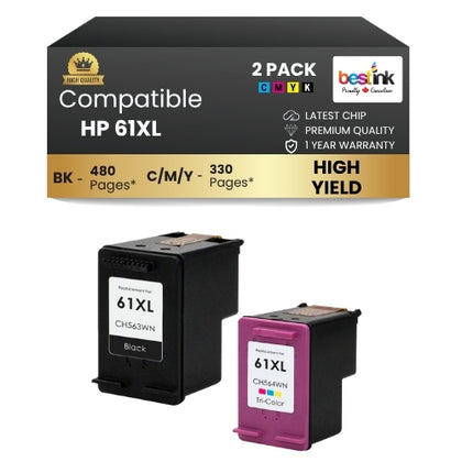 HP 61XL Compatible Ink Cartridge Black and Color Combo ( 2 Pack ) High Yield