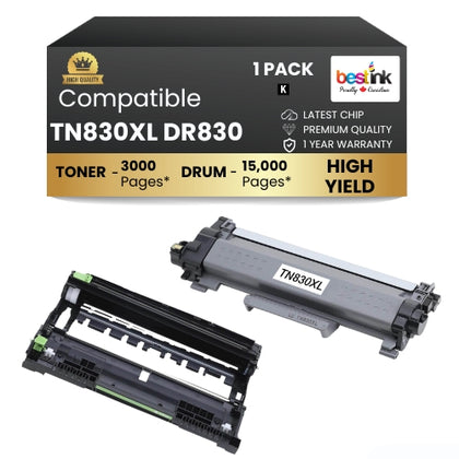Brother TN830XL DR830 Toner Cartridge & Drum ( Combo ) Black ( 1 Pack ) High Yield