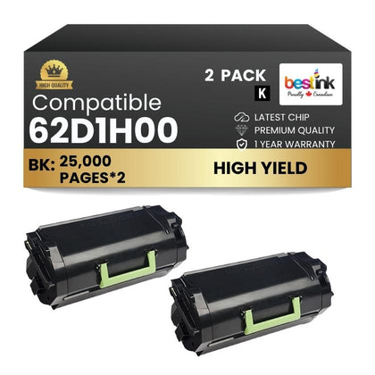 Compatible Lexmark  62D1H00 Black Toner Cartridge 2 Pack