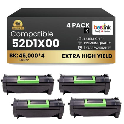 Compatible Lexmark  52D1X00 Black Toner 4 Pack