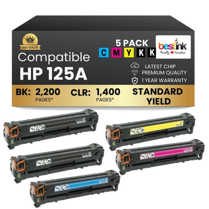 Compatible HP 125A CB540A CB541A CB542A CB543A Toner Cartridge Combo 2BK/C/M/Y( 5 Pack)