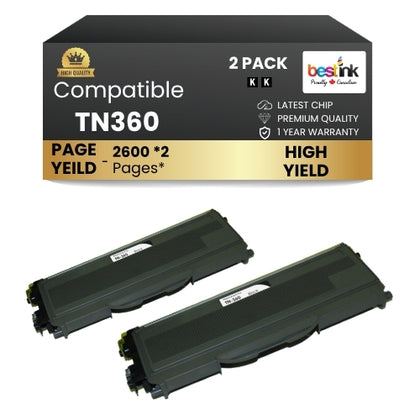 Compatible Brother TN360 Black Toner Cartridge (2 Pack)