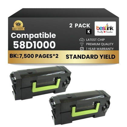 Compatible Lexmark  58D1000 Black Toner Cartridge 2 Pack
