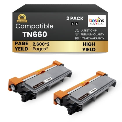 Brother TN660 Compatible Black Toner Cartridge High Yield (2 Pack)