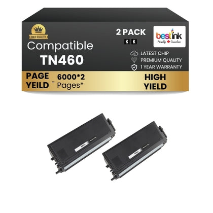 Compatible Brother TN460 Black Toner Cartridge High Yield (2 Pack)