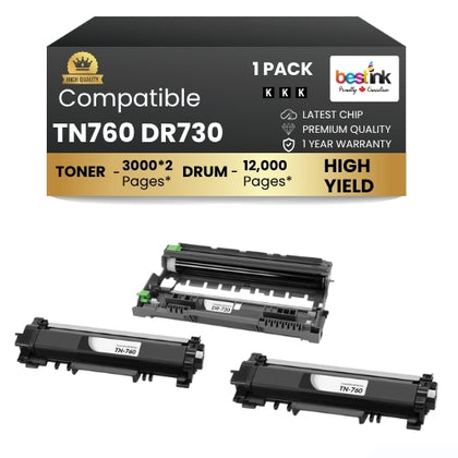 Compatible Brother TN760 DR730 2 Toner Cartridge & Drum Unit Black High-Yield
