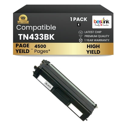 Compatible Brother TN433BK Black Toner Cartridge High Yield
