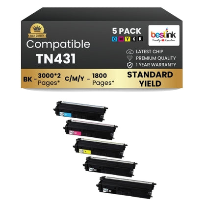 Compatible Brother TN431 Toner Cartridge Combo 2BK/C/M/Y (5 Pack)