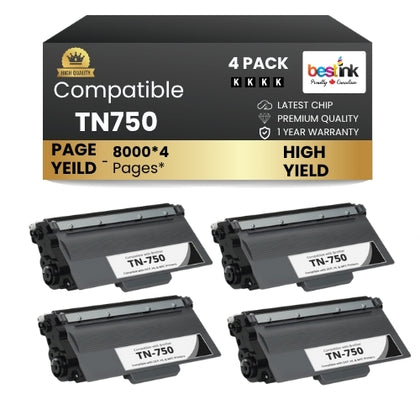 Brother TN750 Compatible Black Toner Cartridge ( 4 Pack ) High Yield