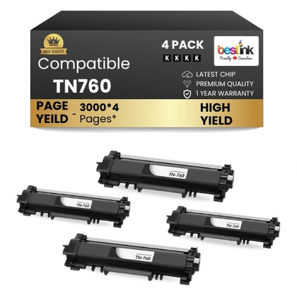 Compatible Brother TN760 Toner Cartridge Black High-Yield ( 4 Pack )