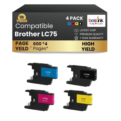 Brother LC75 Compatible Ink Cartridge BK/C/M/Y ( 4 Pack ) High Yield