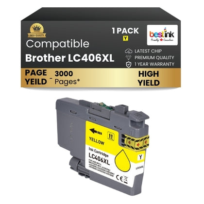 Brother LC406XL Compatible Ink Cartridge Yellow ( 1 Pack ) High Yield