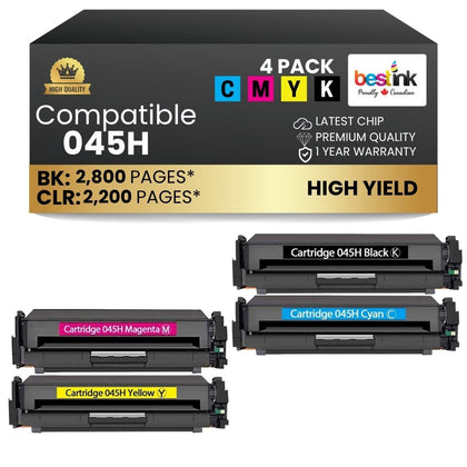 Canon 045H Combo Compatible Toner Cartridge High Yield 4 Pack ( Black, Cyan, Magenta, Yellow)