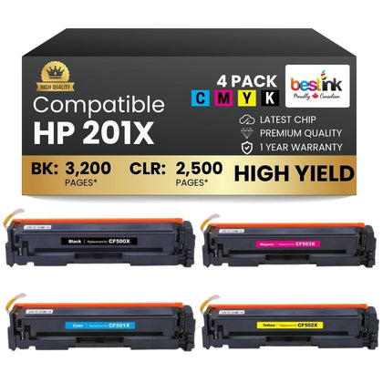 Compatible HP 202X Toner Cartridge Combo High Yield BK/C/M/Y (4 Pack)