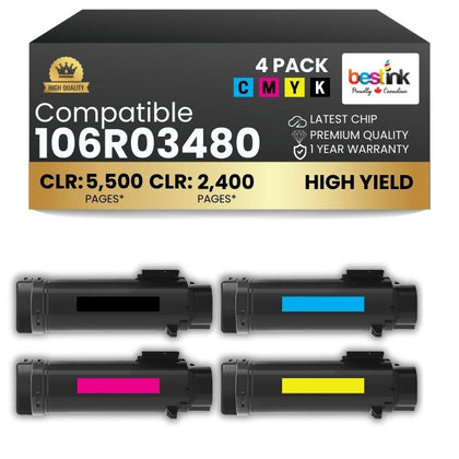 Compatible Xerox 106R03477/106R03478/106R03479/106R03480 Toner Cartridge  Combo Pack