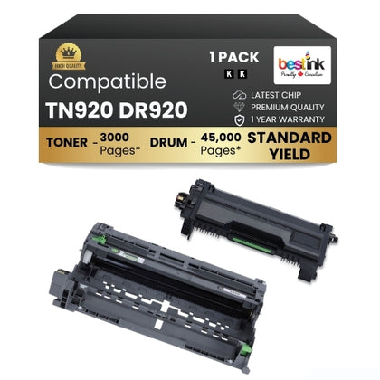 Brother TN920 DR920 Black Toner Cartridge & Drum Combo ( 1 Pack ) Standard Yield