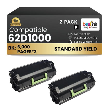 Compatible Lexmark  62D1000 Black Toner Cartridge 2 Pack