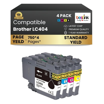 Brother LC404 Compatible Ink Cartridge BK/C/M/Y ( 4 Pack ) Standard Yield