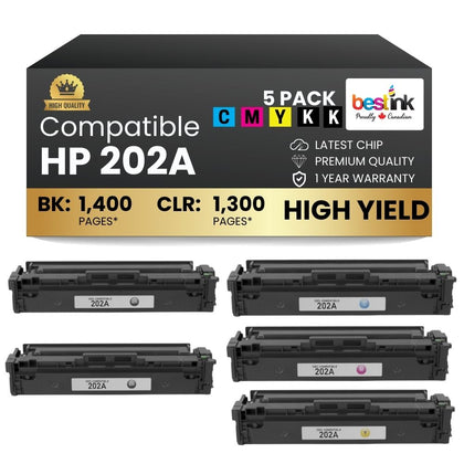 Compatible HP 202A Toner Cartridge Combo 2BK/C/M/Y (5 Pack)