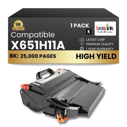 Compatible Lexmark X651H11A Black Toner Cartridge- 1 Pack