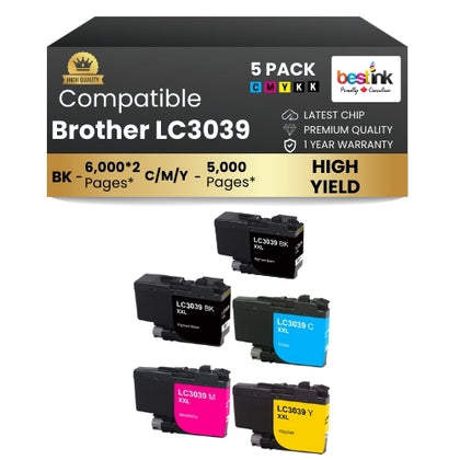 Brother LC3039 Compatible Ink Cartridge BK/C/M/Y ( 5 Pack ) Ultra High Yield
